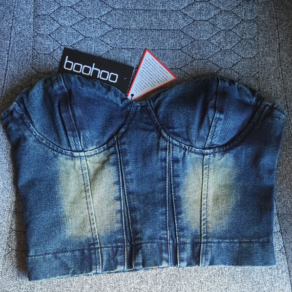 Boohoo Blue Denim Corset Top